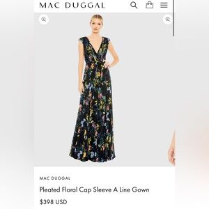 Mac Duggal - Pleated Floral Cap Sleeve A Line Gown - size 10